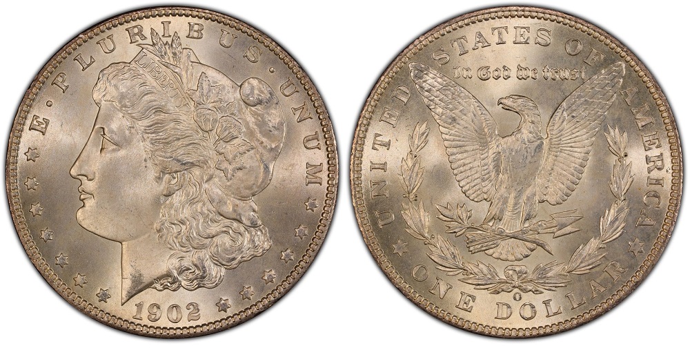 1902-O Morgan dollar repunched mint mark showing secondary O impression below the main O mint mark